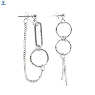 [COD] Korean Hip-pop Exaggerated Metal Earrings Retro Style Geometric Ring Chain Hipster Accessories