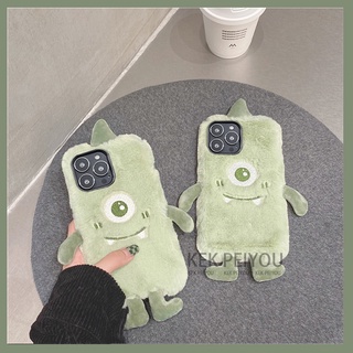 Casing Iphone 14 13 12 11 Pro Max 14 pro 13 12 mini 11pro 6 6s 7 8 plus 5 14promax 14 plus Soft Plush Phone Case with Small Green Flower Protector Cover