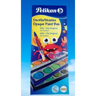 Pelikan Opaque paint box สีน้ำตลับ 12 สีและ24 สีน้ำชนิดก้อน พกพาสะดวก ประหยัด ไม่มีสีเหลือทิ้ง
