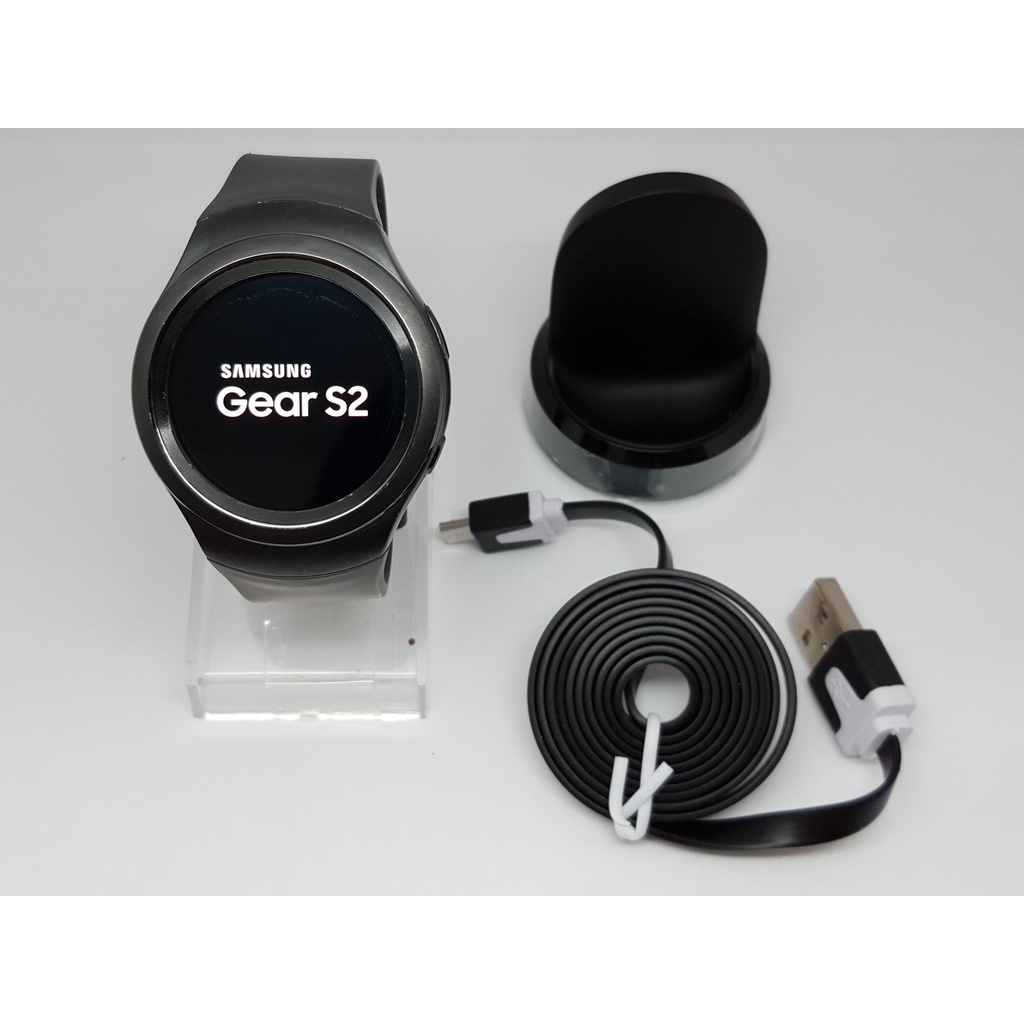 นาฬิกา SAMSUNG GEAR S2 SM-R720 BLACK CASE GRAY พร้อมแท่นชาร์จ และสายชาร์จ (สภาพใหม่) NO.201