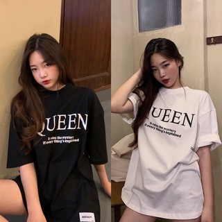 เดรสคอกลมแขนสั้นพิมพ์ลายSweet เสื้อยืด Queen สไตล์เกาหลีน่ารัก โอเวอร์ไซส์เสื้อยืดผ้านิ่ม แขนสั้น เนื้อผ้าดีโปร่งสบาย รุ