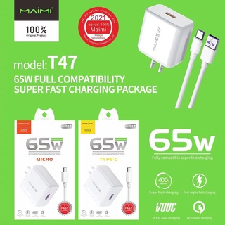 (สินค้าขายดี) Maimi T47 ชุดชาร์จ ชาร์จเร็ว 65W พร้อมสาย Micro / Type-C ชุดชาร์จ หัวชาร์จ สายชาร์จ