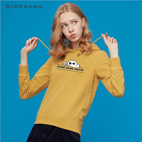 GIORDANO WOMEN Printed graphic crewneck long-sleeve hoodie 99399457