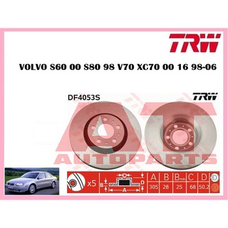 จานเบรคหน้า DF4053S VOLVO S60 00 S80 98 V70 XC70 00 16 98-06 ยี่ห้อTRW ราคาต่อคู่