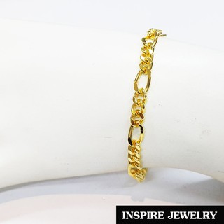 INSPIRE JEWELRYสร้อยข้อมือลายเลตแบน แบบร้านทอง  ขัดเงา  ยาว18cm. ชุบทอง พร้อมถุงกำมะหยี่