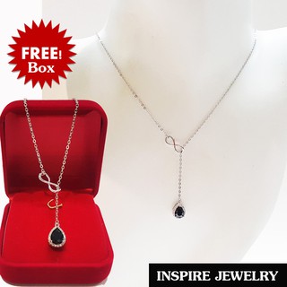 Inspire Jewelry สร้อยคอพลอยรูปหยดน้ำล้อมเพชร ต่อลายอินฟินิตี้ น่ารักมาก งานดีไซด์  มีให้เลือกระหว่างพลอยสีดำ