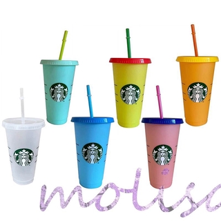 STARBUCKS STARBUCKS STARBUCKS STARBUCKS แก้วน้ําพลาสติกแบบมีฝาปิดเปลี่ยนสีได้