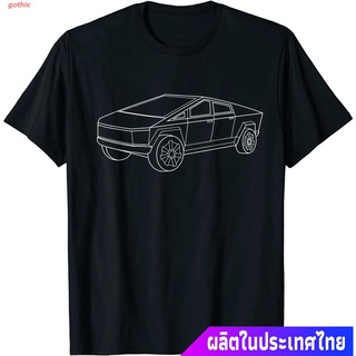 Tee เสื้อยืดกีฬา CyberTrucks Line Art Futuristic Truck Cyber Design EV Fan T-Shirt Sports T-shirt