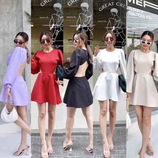 Dolly dress👠(390฿ฟรีส่ง) เดรสแขนยาว ดีเทลปลายแขนพอง กระโปรงทรงเอระบาย เว้าเอวเปิดหลัง รุ่นนี้มีความFestive ต้อนรับเทศกาล