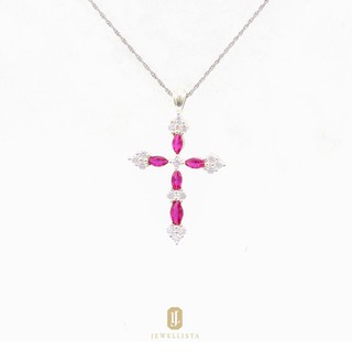 Jewellista จี้กางเขน พร้อมสร้อยเงินแท้ Jessie พลอย Created Ruby &amp; CZ