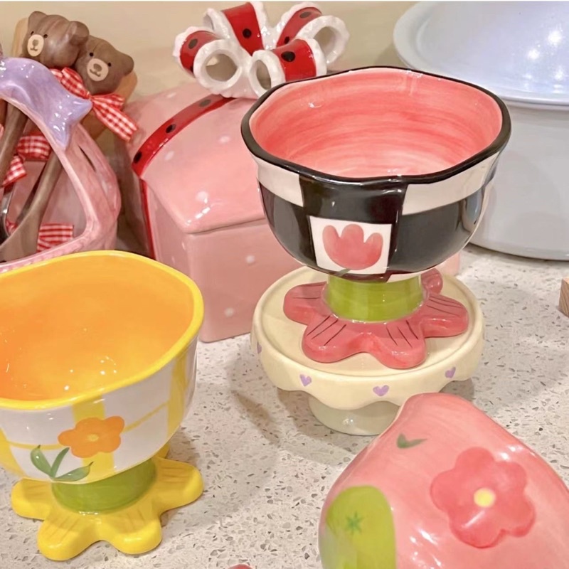 ถ้วยน้ำดอกไม้เล็กๆ/อินลมน่ารัก/เซรามิกผิดปกติ/ชามถ้วยขนม/ชามผลไม้/จัดส่งฟรี/พร้อมส่ง