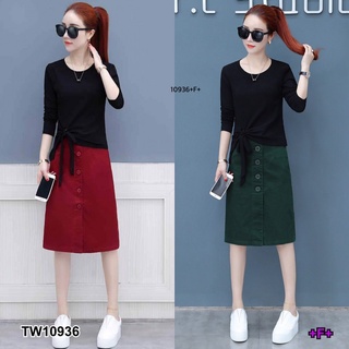 TW10936  Set 2 ชิ้น เสื้อคอกลมแขนยาว+กระโปร