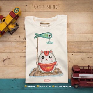 เสื้อคอตตอนลาย Cat Fishing