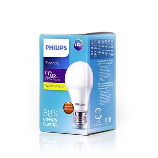 หลอดไฟฟิลิปส์แอลอีดี 9W รุ่น Essential Philips LED Bulb ขั้ว E27 Cool Daylight, Warm white รับประกัน 1 ปี แท้ ราคาถูก