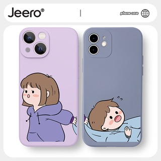 Jeero เคสคู่ เคสไอโฟน คู่รัก ขอบเหลี่ยมกันกระแทกซิลิโคนนุ่มการ์ตูนน่ารักตลก เคสโทรศัพท์ Compatible for iphone 14 13 12 11 Pro Max SE 2020 X XR XS 8 7 6 6S Plus พลัส HFF492