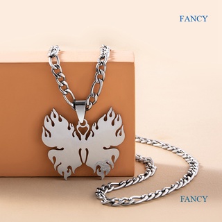 Fancy สร้อยคอโซ่ สเตนเลส จี้ผีเสื้อ ดวงจันทร์ เครื่องประดับ สําหรับผู้หญิง ผู้ชาย สีเงิน