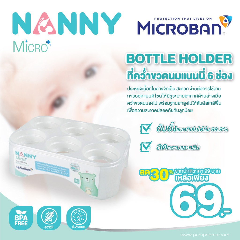 NANNY ที่คว่ำขวดนมแนนนี่ 6 ช่อง MicroBan ยับยั้งแบคทีเรีย ลดคราบและกลิ่น ใช้คว่ำขวดนมหลังจากล้าง และตากแห้งเสร็จ