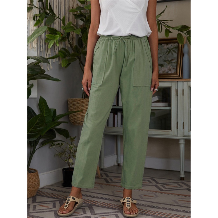 Summer Cotton Linen Pants For Women 2022 Fashion Loose Casual Solid Color High Waist Trousers 1603