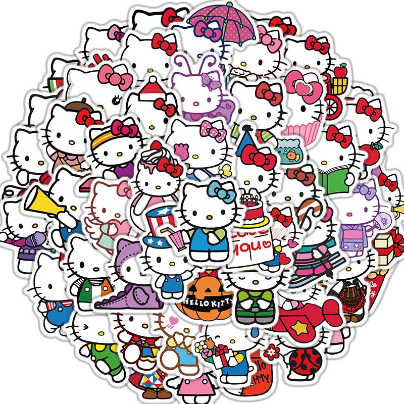 [สติกเกอร์ขนาดใหญ่] สติกเกอร์ ลาย Hello Kitty น่ารัก กันน้ํา สําหรับติดตกแต่งกระเป๋าเดินทาง หมวกกันน็อค สเก็ตบอร์ด แล็ปท็อป 50 ชิ้น