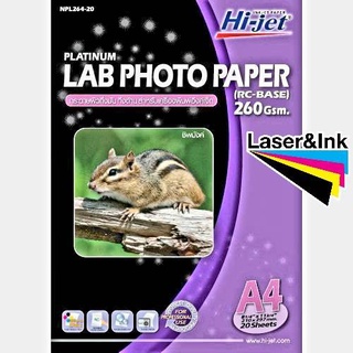 Hi-jet กระดาษโฟโต้ ผิวกึ่งมันกึ่งด้าน Inkjet Platinum Lab (Backside-coated) 260แกรม A4 20 แผ่น NPL264-20