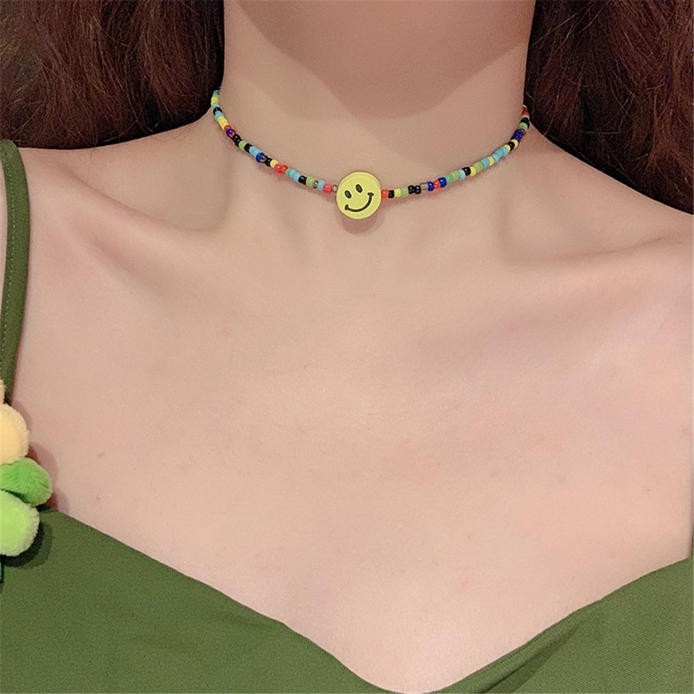 Beaded smiley deals face necklace