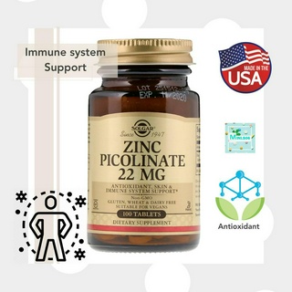 [ ซิงค์ ( สังกะสี) ] Solgar, Zinc Picolinate x 100 เม็ด (Tablets)