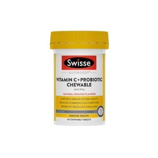 Swisse Ultiboost Vitamin C + Probiotic Chewable 60 Chewable Tablets (EXP:09 2023) โพรไบโอติก รวม วิตามินซี วิตามินC 60 แบบเคี้ยวได้ เม็ด