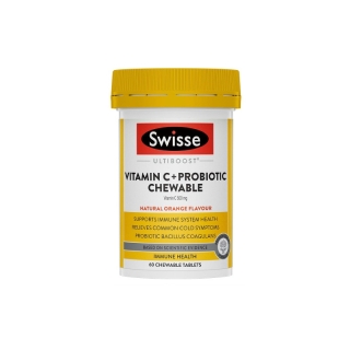 Swisse Ultiboost Vitamin C + Probiotic Chewable 60 Chewable Tablets (EXP:09 2023) โพรไบโอติก รวม วิตามินซี วิตามินC 60 แบบเคี้ยวได้ เม็ด