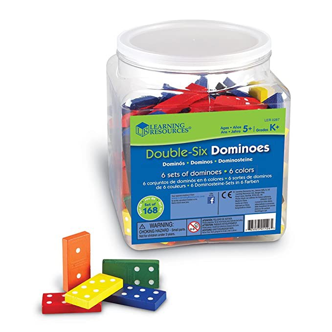 DOUBLE-SIX DOMINOES IN BUCKET
