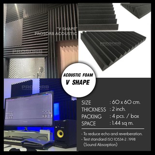 (4 ชิ้น/แพ๊ค) ฟองน้ำซับเสียง แผ่นซับเสียง Acoustic Foam V SHAPE สามเหลี่ยมฟันปลา ลดเสียงก้องสะท้อน แบรนด์ Prosorb