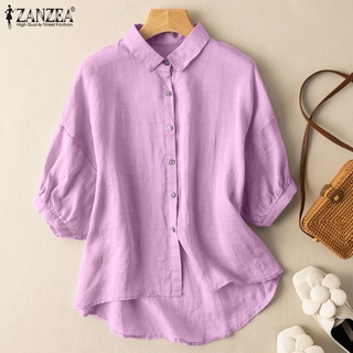 Zanzea เสื้อเชิ้ต แขนพัฟ กระดุมแถวเดียว ลําลอง สีพื้น สําหรับผู้หญิง