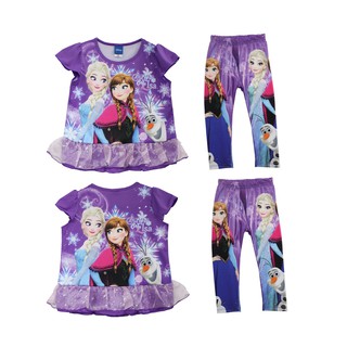 ชุดเสื้อ และกางเกงเลคกิ้ง Frozen (สีม่วง) DFZ218-69