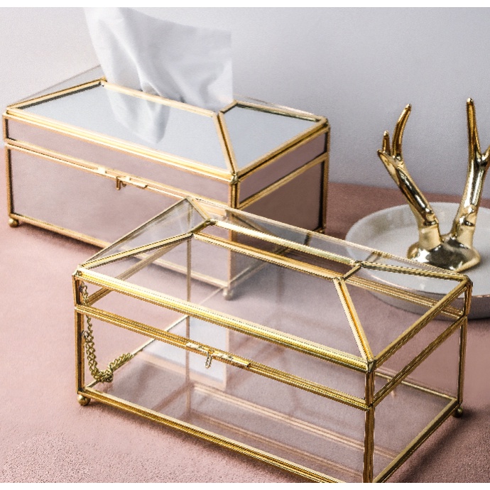 DreamerHouse Creative Light Luxury สไตล์กล่องกระดาษห้องนั่งเล่นกระจกกล่องกระดาษ Nordic ins โปร่งใสขนาดเล็ก Cellophane กล่องกระดาษทิชชู่