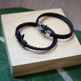 nn_braceletสายรัดข้อมือ RASTACLAT รหัส 019 สร้อยข้อมือหนังถักแบบกลมรวบสองเส้น ตัวล็อคเป็นสีดำ กับสีซิลเวอร์