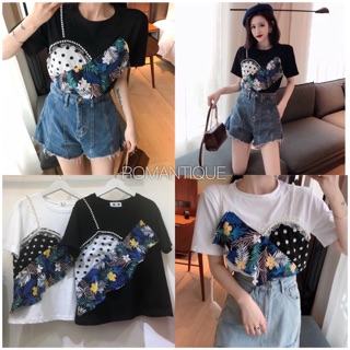 พร้อมส่ง  เสื้อยืดแต่งลายงานสไตล์เกาหลี