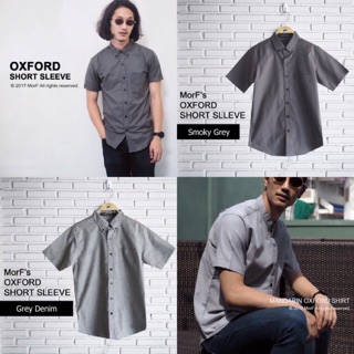 Oxford Short Sleeve เสื้อเชิ้ต แขนสั้น สีเทา