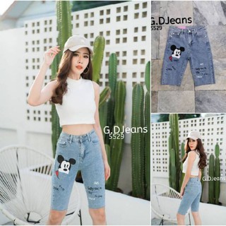 G.D.Jeans รุ่น 5529#กางเกงยีนส์แฟชั่นผ้ายืดสามสวนสกินลายมิกกี้เมาส์ตามเทรนสีสโน