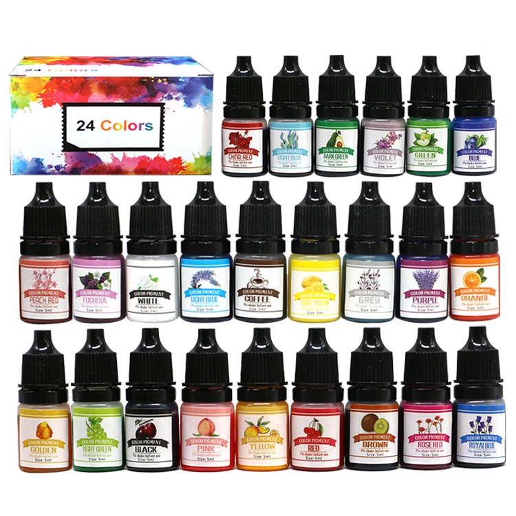 24 Colors Epoxy Resin Pigment Transparent Non-Toxic Concentrate Colorant Liquid for Resin Coloring Resin Jewelry Making DIY