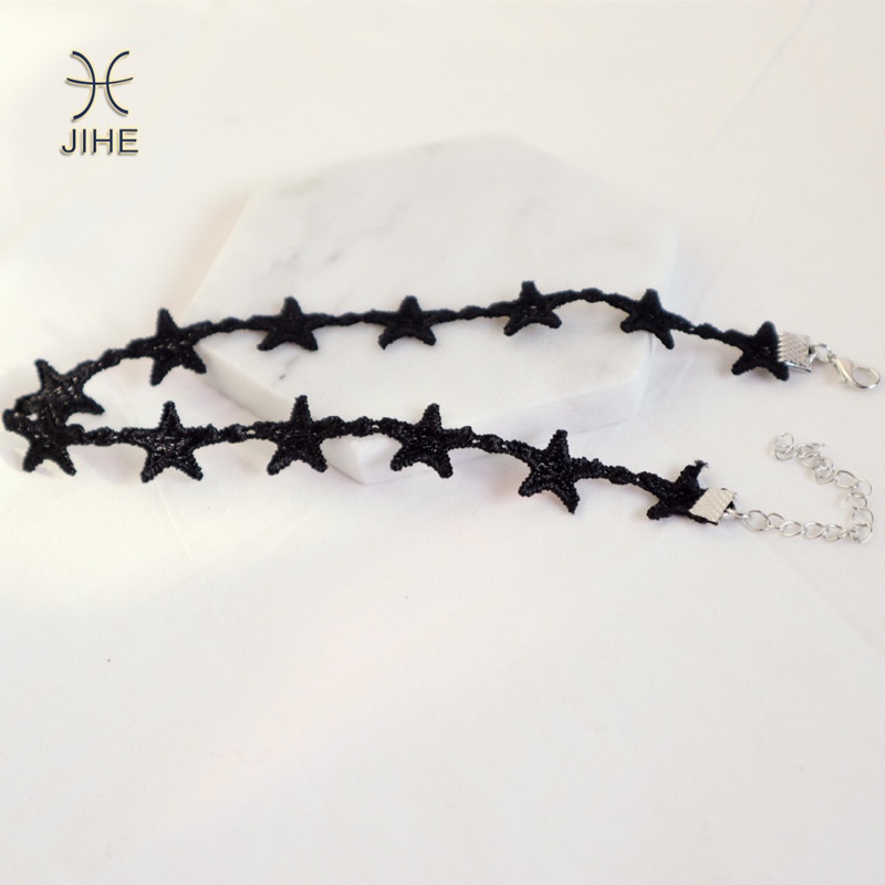【JIHE】สร้อยคอโชคเกอร์ โซ่ ไหปลาร้า โบว์ดาวห้าแฉก สีดํา เครื่องประดับแฟชั่น สไตล์ญี่ปุ่น และเกาหลี