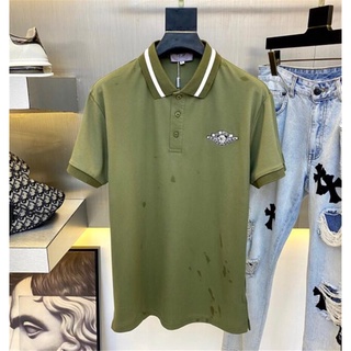 เสื้อยืดโปโลแขนสั้นปักลายไดโอร์คลาสสิกสไตล์ฮิปฮอป Unisex xTya