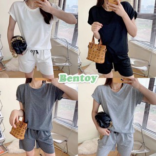 Bentoy*ชุดเซ็ท*เสื้อยืดแขนสั้นสีพื้น+กางเกงขาสั้นเอวยืดNO.B213