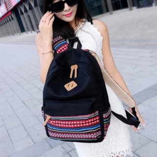 Bag Fashion กระเป๋าเป้สะพายหลัง กระเป๋าลายผ้าซินชาวเหนือ รุ่นMM (สีดำ)