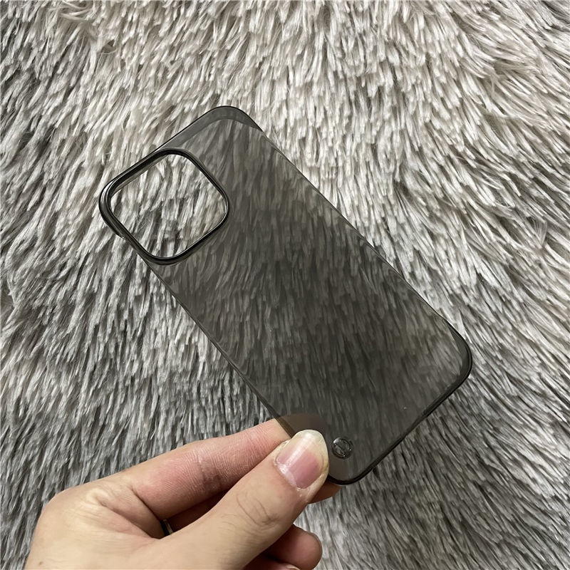 เคสโทรศัพท์มือถือ PC ใส แบบบางพิเศษ ไร้กรอบ สีดํา สําหรับ Iphone 13 12 Pro Max Mini SE