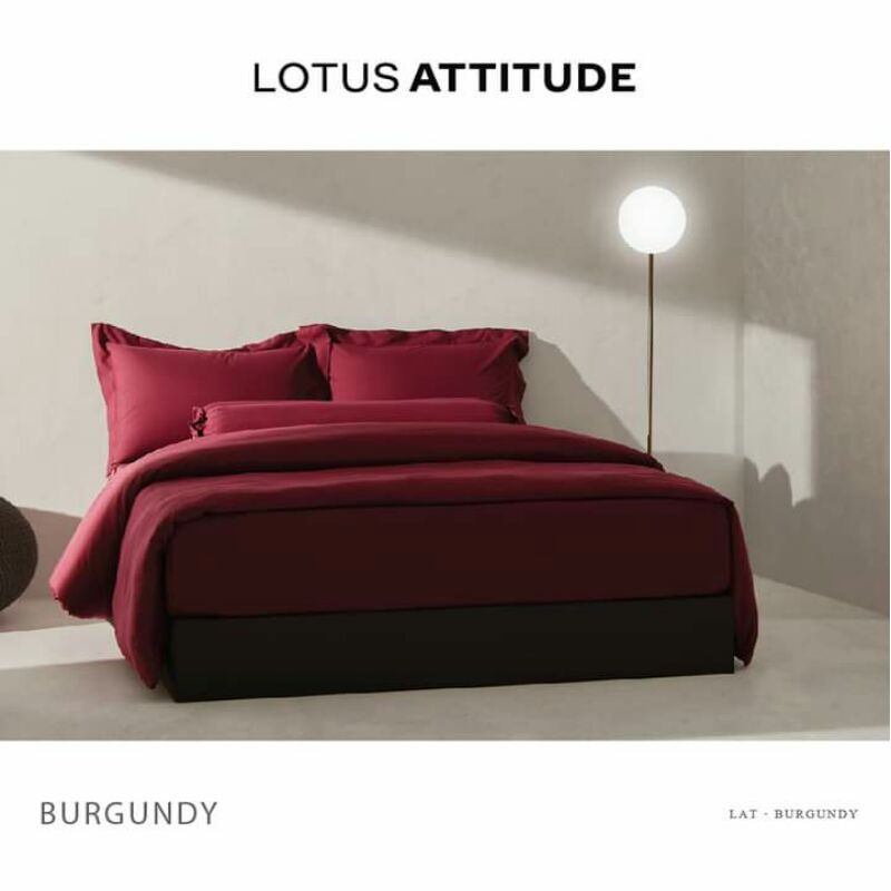 [ของแท้ 💯%] LAT-BURGUNDY : เครื่องนอนโลตัส Lotus รุ่น ATTITUDE (สีพื้น) | ผ้าปูที่นอน 3.5, 5, 6 ฟุต , ผ้านวม