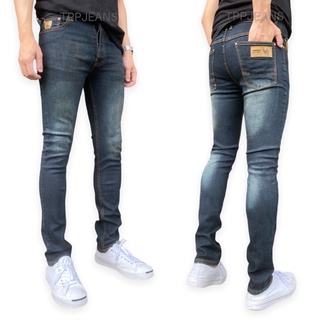 ๋JEANSEXPRESS Mens Skinny กางเกงยีนส์สกินนี่ชาย สีบลูฟอกสนิม ป้ายหนังแท้ ผ้ายืด สวมใส่สบาย ทรงสวย Size 28-36