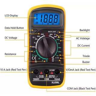 เครื่องวัดกระแสไฟ เช็คกระแสไฟ Digital multimeter ดิจิตอลมัลติมิตเตอร์ รุ่น XL830L พร้อมแบตเตอรี่ วัดแรงดันไฟ