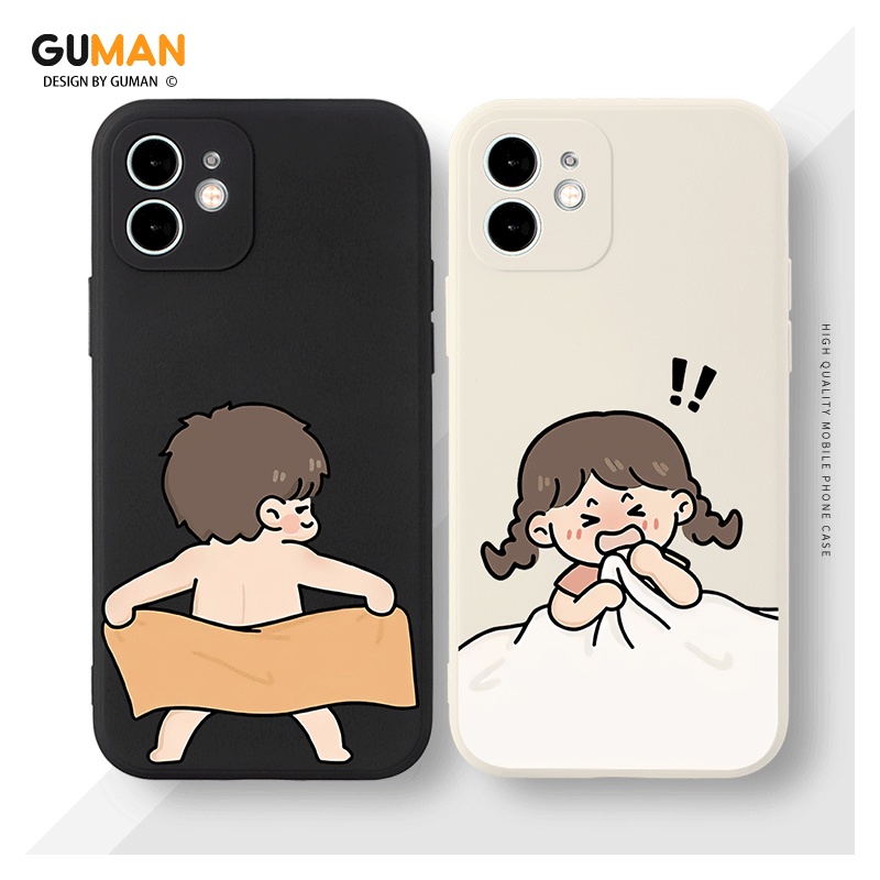 GUMAN เคสคู่ เคสไอโฟน คู่รัก ขอบเหลี่ยมกันกระแทกซิลิโคนนุ่มการ์ตูนน่ารักตลก เคสโทรศัพท์ Compatible for iPhone 16 15 14 13 12 11 Pro Max SE 2020 X XR XS 8 7 6 6S Plus พลัส XYM720