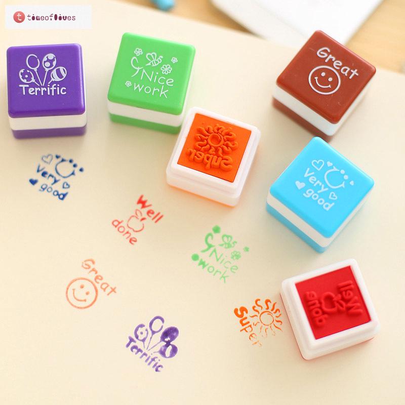 TF▶ 6 Pcs/Set English Words Praise Reward Stamp Printing for Teachers