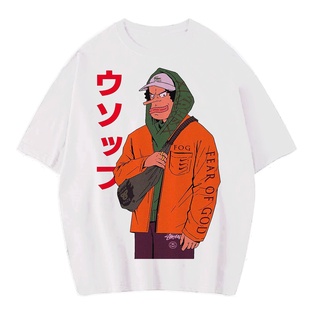 เสื้อยืดผ้าฝ้ายพิมพ์ลายแฟชั่นเสื้อยืดแขนสั้น พิมพ์ลายอนิเมะ ONE PIECE USOPP ขนาดใหญ่