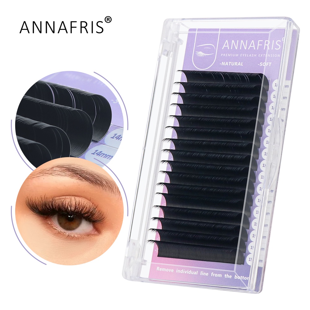 Annafris C Curl ขนตาปลอม ขนมิงค์เทียม ดูเป็นธรรมชาติ สีดําด้าน 16 แถว ต่อถาด Maquiagem